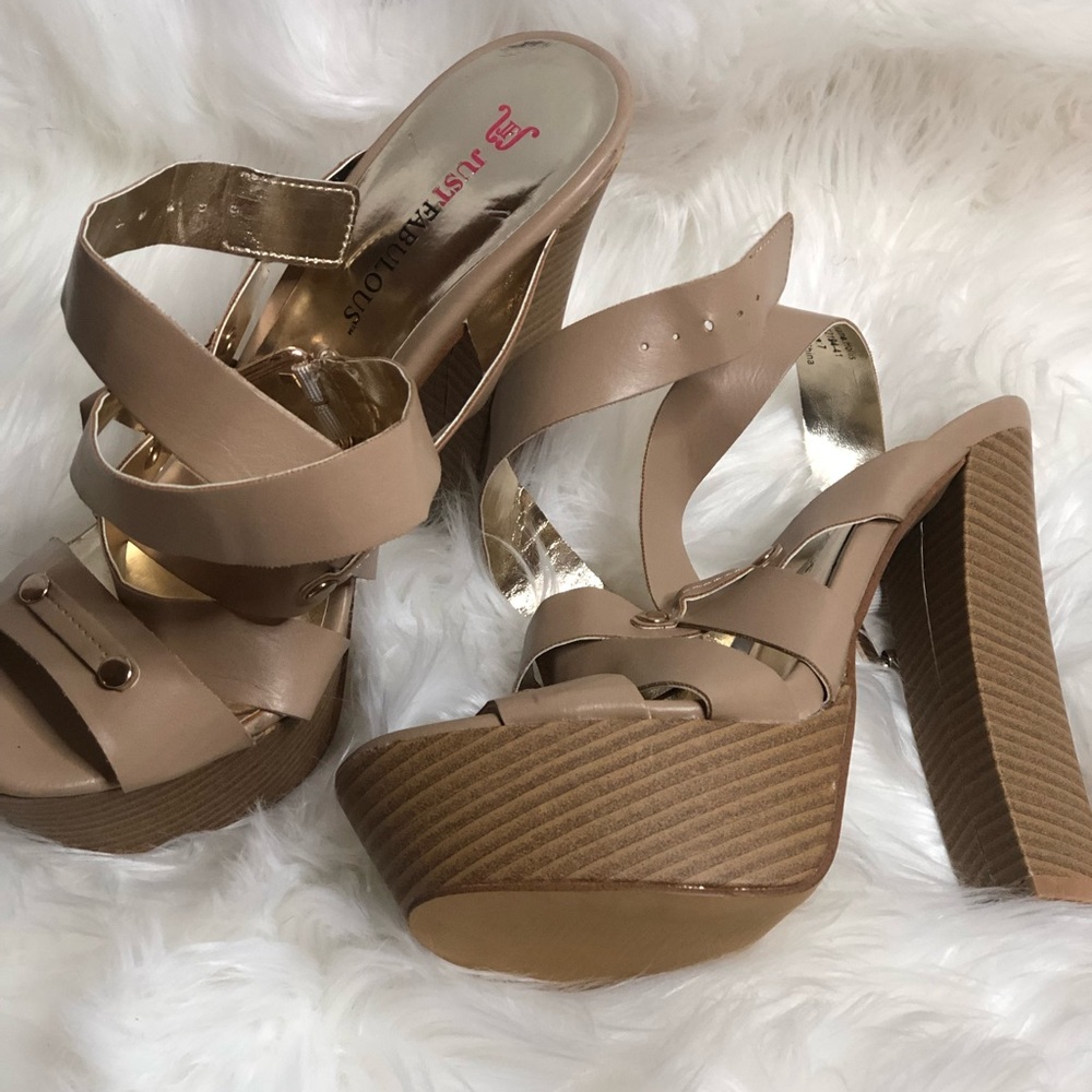 Platform Beige Ankle-Strap Heels